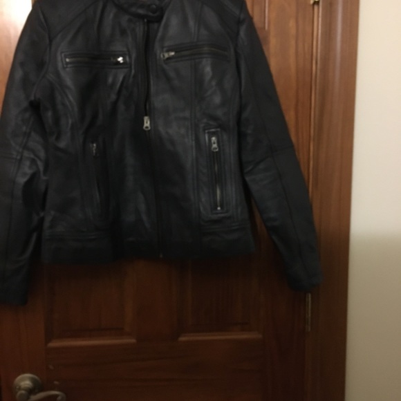Genuine Leather Navy Blue Motorcycle Jacket - Picture 3 of 6